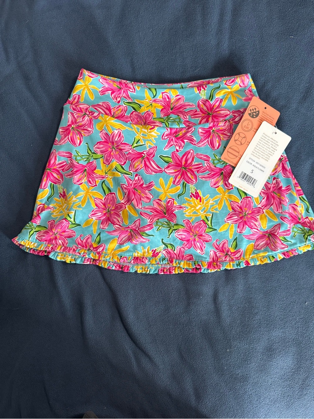 Gottex Pink & Aqua Floral Ruffle Skater Skirt